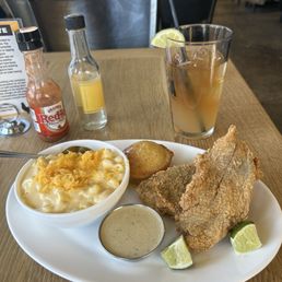 Fried Fish Plate, Half Macaroni & Cheese, Sweet Corn-Cornbread Fried Fish Plate, Half Macaroni & Cheese, Sweet Corn-Cornbread