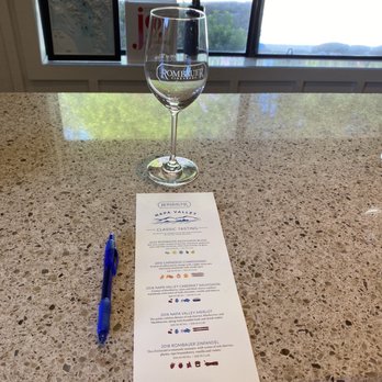 Rombauer Vineyards - The tasting menu for the day (forgot to zoom in) - Wineries Near Me - St. Helena, California Rombauer Vineyards - The tasting menu for the day (forgot to zoom in) - Wineries Near Me - St. Helena, California