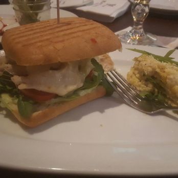 Marlow's Tavern - Chicken panini with jalapeño corn grits. Wonderful! - New American Near Me - Cumming, Georgia Marlow's Tavern - Chicken panini with jalapeño corn grits. Wonderful! - New American Near Me - Cumming, Georgia