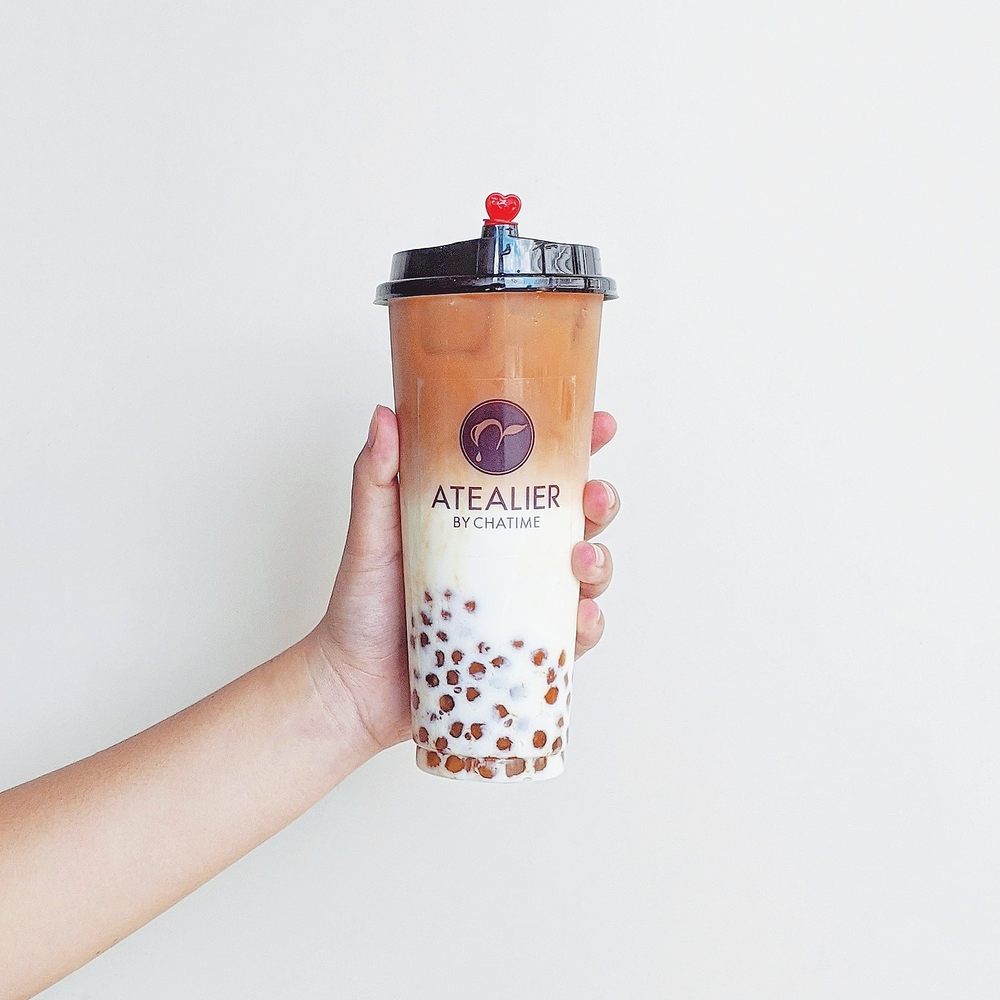 Black Onyx as a tea latte with brown sugar tapioca;