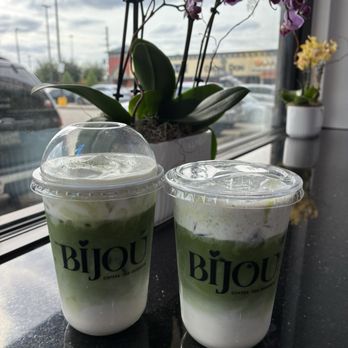 Bijou - clouds foam match (left) and sesame matcha (right) - Desserts Near Me - Houston, Texas Bijou - clouds foam match (left) and sesame matcha (right) - Desserts Near Me - Houston, Texas