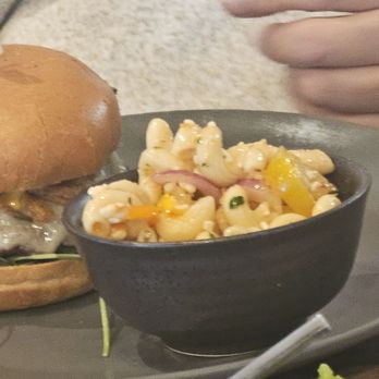 Asado Life - Burger with pasta salad - New American Near Me - Saint Augustine, Florida