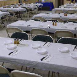 Brooksides Hall - Set up for 100 using our rectangle tables