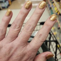 Nails Now - Gold sparkle acrylic full set done by Hai.