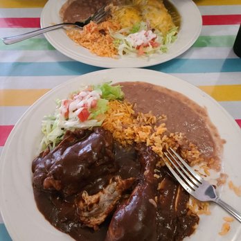 Marie's Mexican Kitchen - On the top was the Verde enchiladas and on the bottom was the mole poblano. 10/10 recommend. - Mexican Near Me - Merced, California