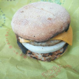 Burnt sausage mcmuffin with egg