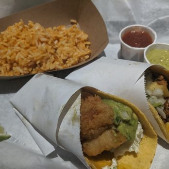 La Reforma Brewery - Pescado (left) Al Pastor (right) side of rice - Breweries Near Me - Albuquerque, New Mexico
