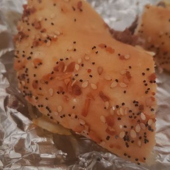 Danny's Bayshore Bagels - Almost forgot to take a pic! Steak, egg and cheese everything bagel. - Bagels Near Me - Barnegat, New Jersey