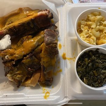 Pop's Food Bus - Rib plate with Mac & Cheese and Collard greens - Food Trucks Near Me