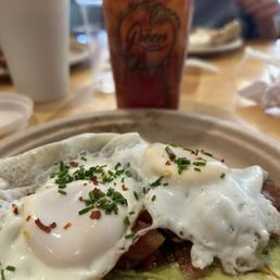Sunny side breakfast with ice tea. Sunny side breakfast with ice tea.
