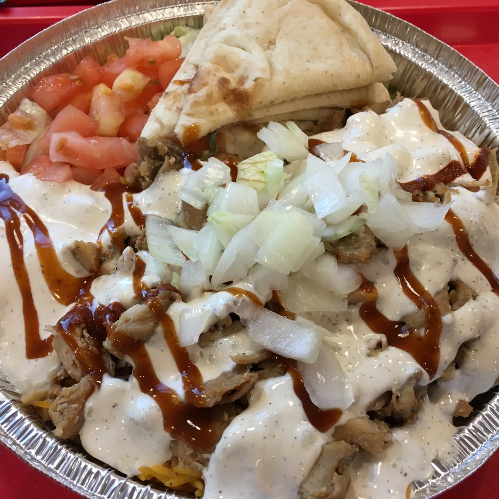 The Halal Guys - Chicken Shawarma Platter with no scallion (medium) - Middle Eastern Near Me - Mississauga, Ontario The Halal Guys - Chicken Shawarma Platter with no scallion (medium) - Middle Eastern Near Me - Mississauga, Ontario