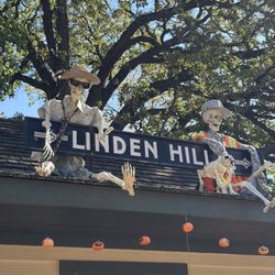 Halloween decorations atop the streetcar station