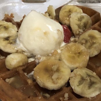 My Cafe - Banana Mac nut waffle...already started eating - Breakfast & Brunch Near Me - Kapolei, Hawaii My Cafe - Banana Mac nut waffle...already started eating - Breakfast & Brunch Near Me - Kapolei, Hawaii