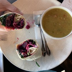 Prairie Ink - Beet wrap with a coconut curry soup