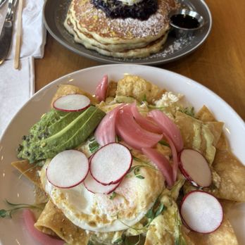 Poached Kitchen - Chilaquiles Verde + Ricotta Cakes - Breakfast & Brunch Near Me - Irvine, California Poached Kitchen - Chilaquiles Verde + Ricotta Cakes - Breakfast & Brunch Near Me - Irvine, California