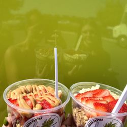 Ohana Pantry - Left Power bowl-half açaí, half charcoal Right Plain Jane