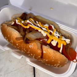 Kgirls Katering & Events - Vegan Sausage Dog w/grilled onions
