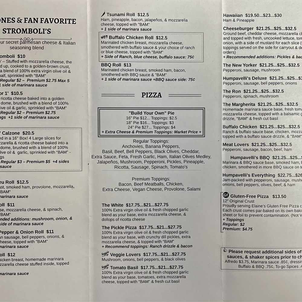 Humpavelli's Pizza - Menu - back - Pizza Near Me - Titusville, Florida Humpavelli's Pizza - Menu - back - Pizza Near Me - Titusville, Florida
