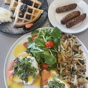 Jam & Toast - Salmon egg Benedict, Turkey sausages, very berry waffle - Breakfast & Brunch Near Me - Suwanee, Georgia Jam & Toast - Salmon egg Benedict, Turkey sausages, very berry waffle - Breakfast & Brunch Near Me - Suwanee, Georgia