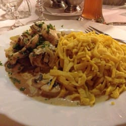 Gasthaus Krone - Schnitzel with mushrooms and spaetzle. The sauce was almost like a Marsala. Soooo good!