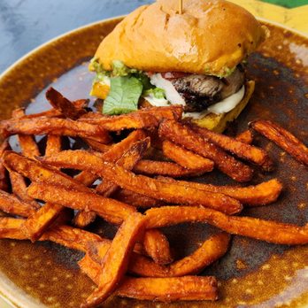 Kaya - Jerked chicken torta and sweet potato fries - Caribbean Near Me - Pittsburgh, Pennsylvania Kaya - Jerked chicken torta and sweet potato fries - Caribbean Near Me - Pittsburgh, Pennsylvania