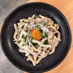 Native Fields - Strozzapretti Mushroom Pasta with Parmesan, Tamari Sauce & Egg Yolk
