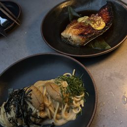 Uni pasta and branzino Uni pasta and branzino