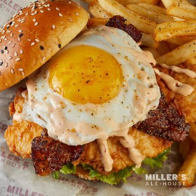 Photo of Miller's Ale House - Alpharetta, GA, US. Bacon, Egg & Chicken Sandwich