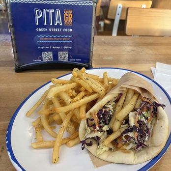 Pita GR - Brea - Chicken souvlaki pita with seasoned garlic fries - Greek Near Me - Brea, California Pita GR - Brea - Chicken souvlaki pita with seasoned garlic fries - Greek Near Me - Brea, California