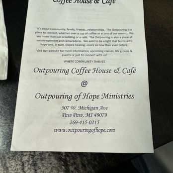 The Outpouring Cafe - FYI - Cafes Near Me - Paw Paw, Michigan The Outpouring Cafe - FYI - Cafes Near Me - Paw Paw, Michigan