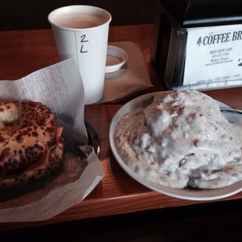 Coffee Brewsters - The Sasquatch, bagel egg sandwich and a latte. - Sandwiches Near Me - Welches, Oregon Coffee Brewsters - The Sasquatch, bagel egg sandwich and a latte. - Sandwiches Near Me - Welches, Oregon