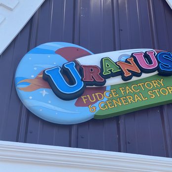 Uranus Fudge - Sign on building above entrance - Ice Cream & Frozen Yogurt Near Me - Anderson, Indiana