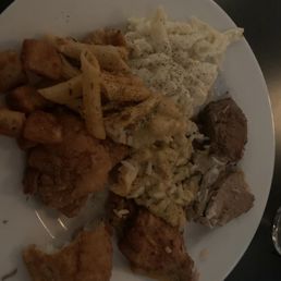 Lukewarm plate of food from buffet
