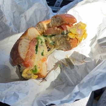 Green T Coffee Shop - Amazing!!! Southern Spice Omelette on an onion bagel - Coffee & Tea Near Me - Roslindale, Massachusetts