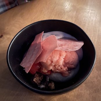 Wormwood - Rose flavored crisps with sorbet (I think peach flavored!) - French Near Me - San Diego, California Wormwood - Rose flavored crisps with sorbet (I think peach flavored!) - French Near Me - San Diego, California