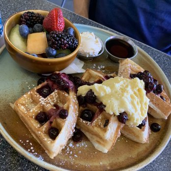Diner Deluxe - Waffles with lemon and blueberries - Diners Near Me - Calgary, Alberta Diner Deluxe - Waffles with lemon and blueberries - Diners Near Me - Calgary, Alberta