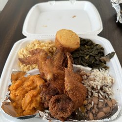 Maxine's On Saint James - Chicken Wings, Baked Macaroni and Cheese, Collard Greens, Smashed Sweet Potatoes, Black Eyed Peas and Rice