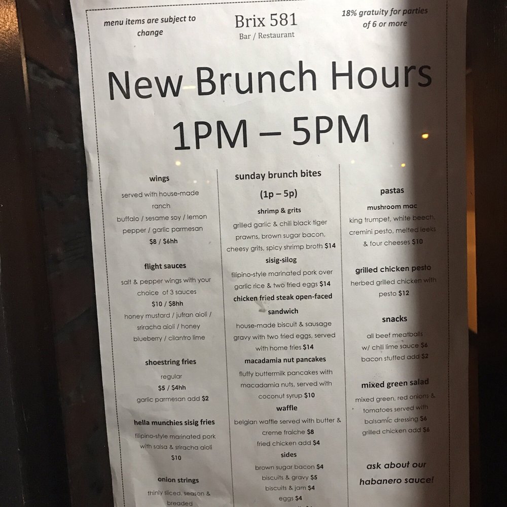 BRIX 581 - Brunch offerings - Bars Near Me - Oakland, California BRIX 581 - Brunch offerings - Bars Near Me - Oakland, California
