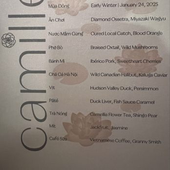 Camille - Menu beautifully printed at our request - French Near Me - Orlando, Florida