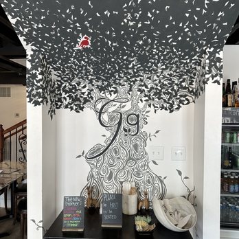 Georgia Grace Cafe - black and white mural of a woman under a tree - Modern European Near Me - Ellicott City, Maryland Georgia Grace Cafe - black and white mural of a woman under a tree - Modern European Near Me - Ellicott City, Maryland