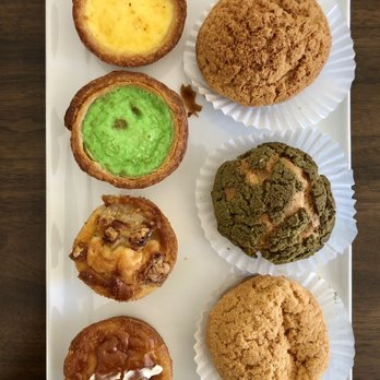 CA Bakehouse - (clockwise): taro/ube choux, kaya choux, black sesame choux, guava mochi cake, banana walnut mochi cake, kaya egg tart, portuguese egg tart - Bakeries Near Me - San Jose, California
