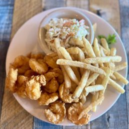 1/2 lb fried shrimp, slaw, and fries 1/2 lb fried shrimp, slaw, and fries