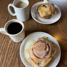 Coffee, Cinnamon Roll, and Blueberry Muffin Coffee, Cinnamon Roll, and Blueberry Muffin