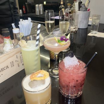 Alexander's Steakhouse - Pasadena - Top: Lemon Ginger Beer (mocktail) & Bouquet for Julie (customized cocktail) Bottom: The Gang's All Here & Bramble - Steakhouses Near Me - Pasadena, California