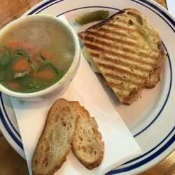 The Cask Cafe - Rustic potato soup (special of the day) with toasted bread and half of a cheese panini