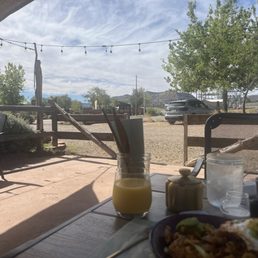 Brunch - Breakfast fried rice with OJ and coffee on their patio