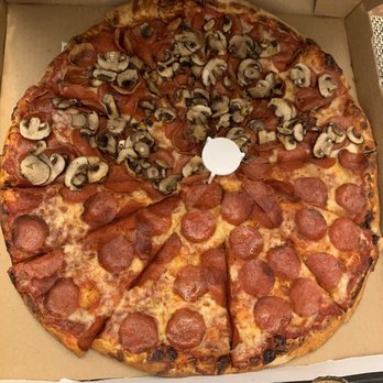 Pizza Guys - Pepperoni Pizza with Cup and Crisp pepperonis & mushrooms on half. - Pizza Near Me - Corona, California Pizza Guys - Pepperoni Pizza with Cup and Crisp pepperonis & mushrooms on half. - Pizza Near Me - Corona, California