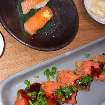 Bamboo Sushi - king salmon nigiri & spicy tuna crispy rice - Sushi Bars Near Me - Seattle, Washington Bamboo Sushi - king salmon nigiri & spicy tuna crispy rice - Sushi Bars Near Me - Seattle, Washington