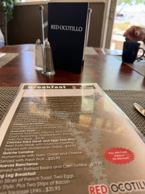 Menu photo 1 Red Ocotillo Borrego Springs, CA