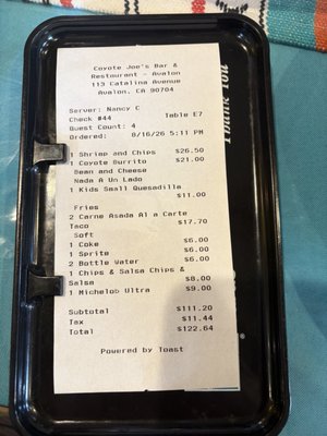 Menu photo 1 Coyote Joe's Avalon, CA